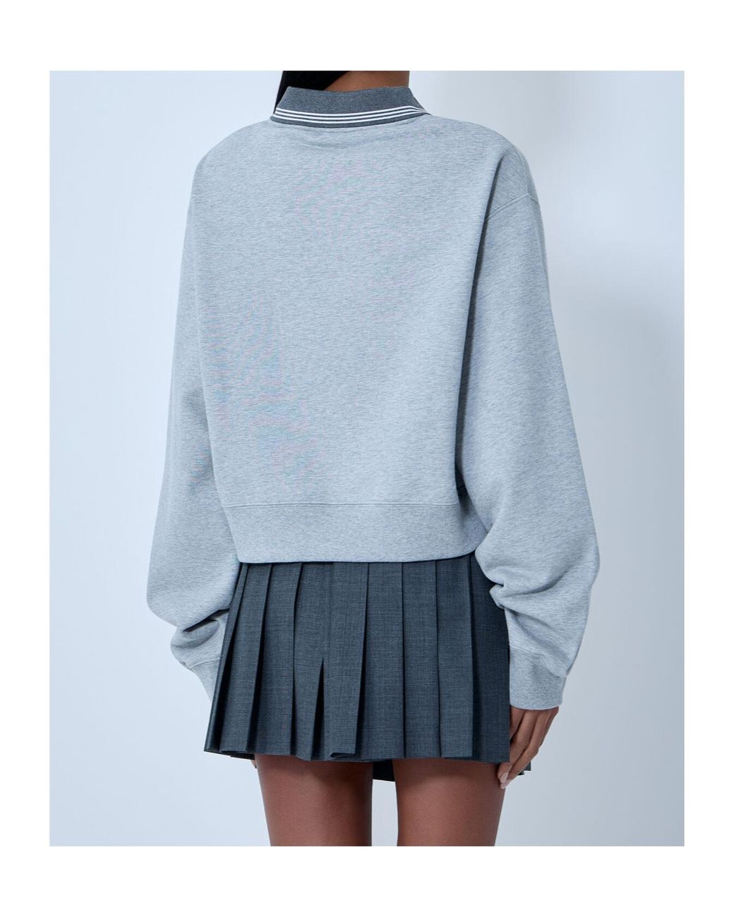 Miu Miu Blue Ribbed-Collar Embroidered Sweatshirt