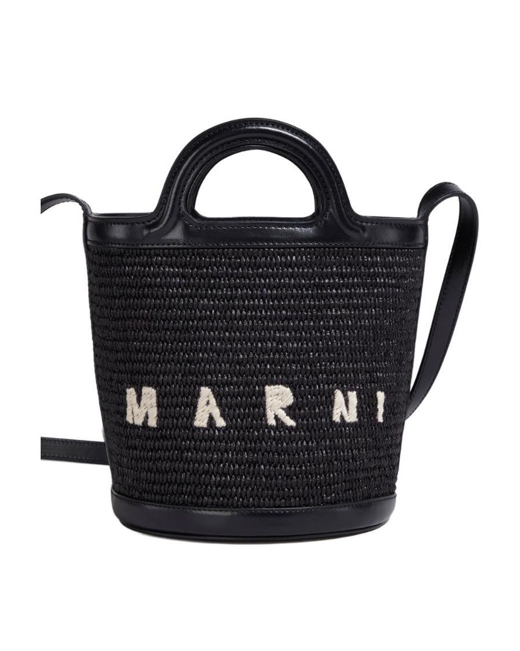 Marni Black Logo Embroidered Bucket Bag