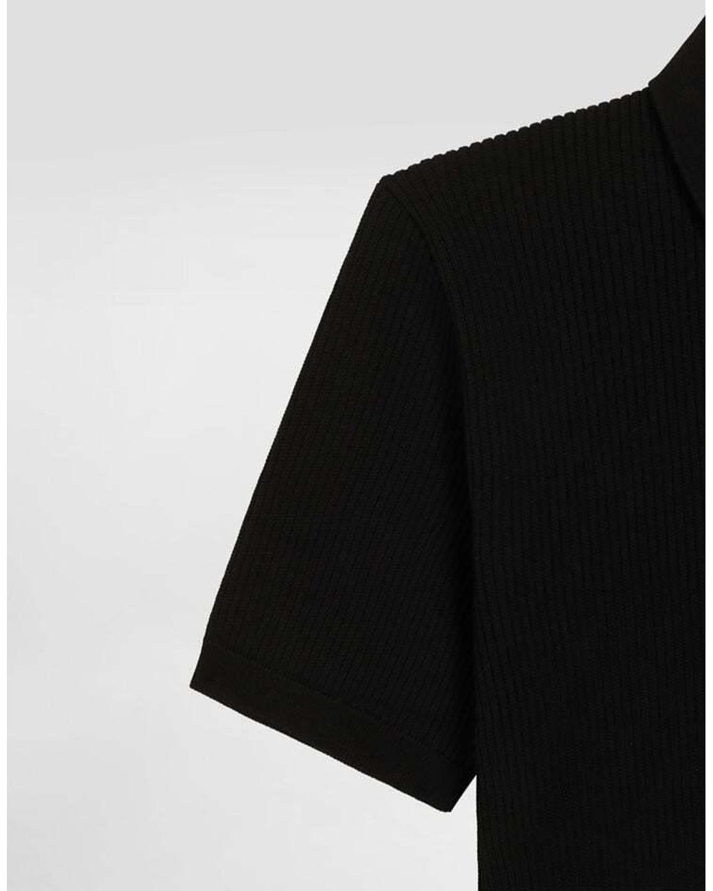 Dolce & Gabbana Black Ribbed Knit Polo Shirt for men