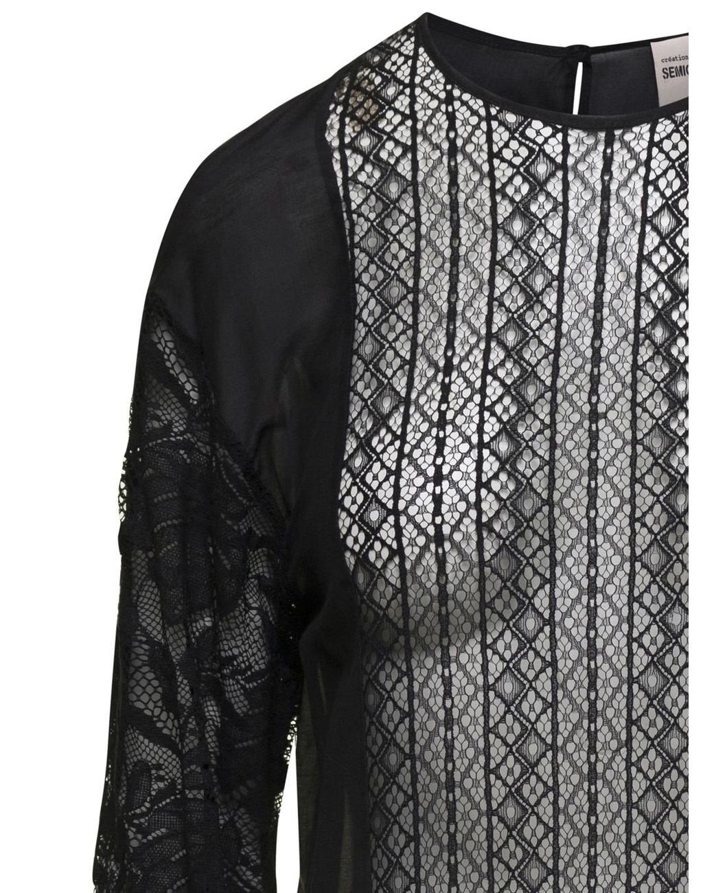 Semicouture Black Long-Sleeved Lace Blouse