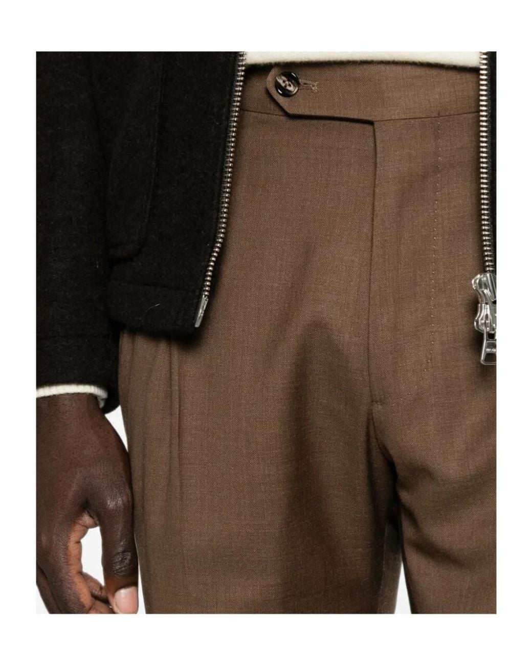 Berwich Brown Pleated-Detail Turn-Up Tailored Trousers for men
