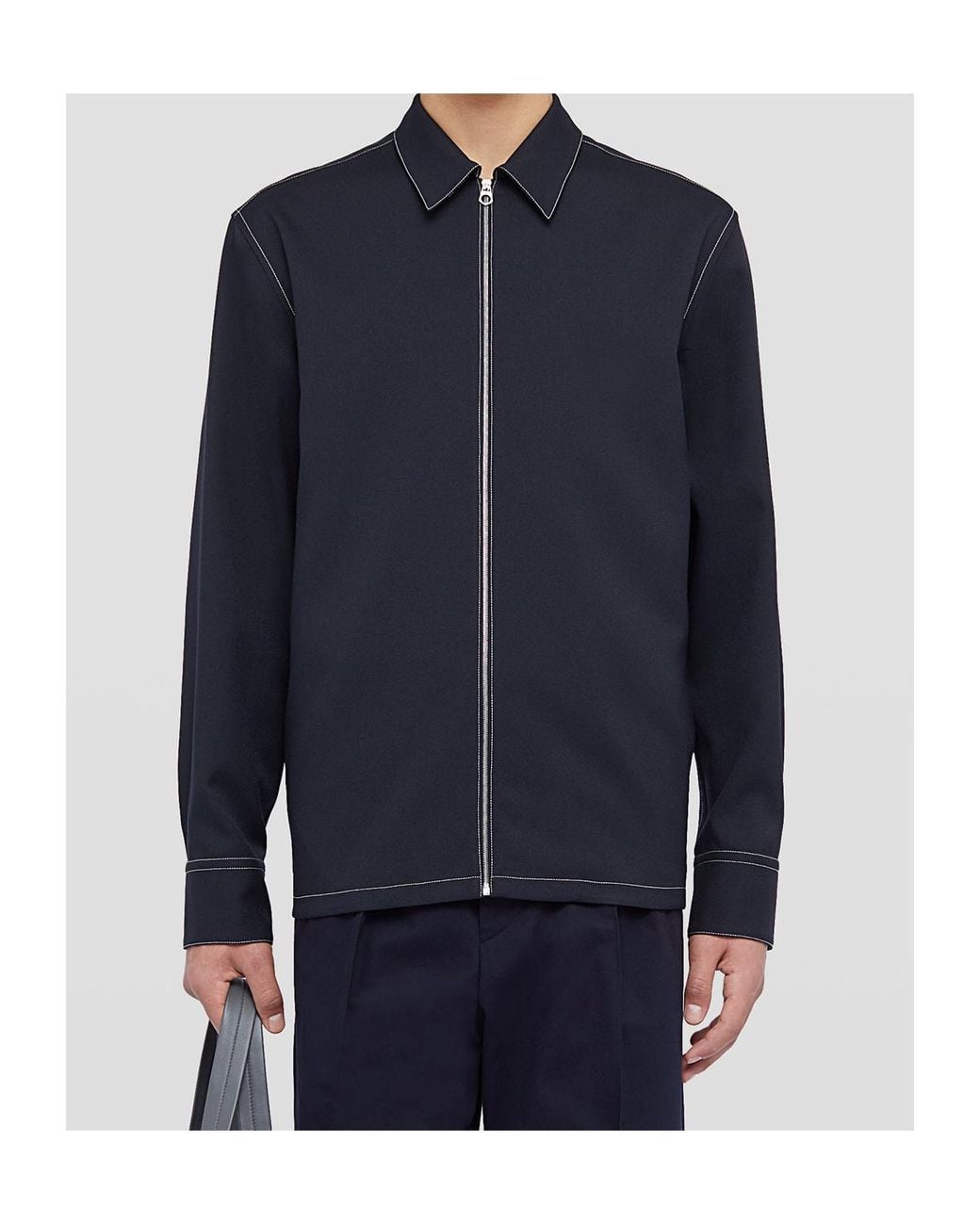 Jil Sander Blue Long Sleeved Zip-Up Shirt for men