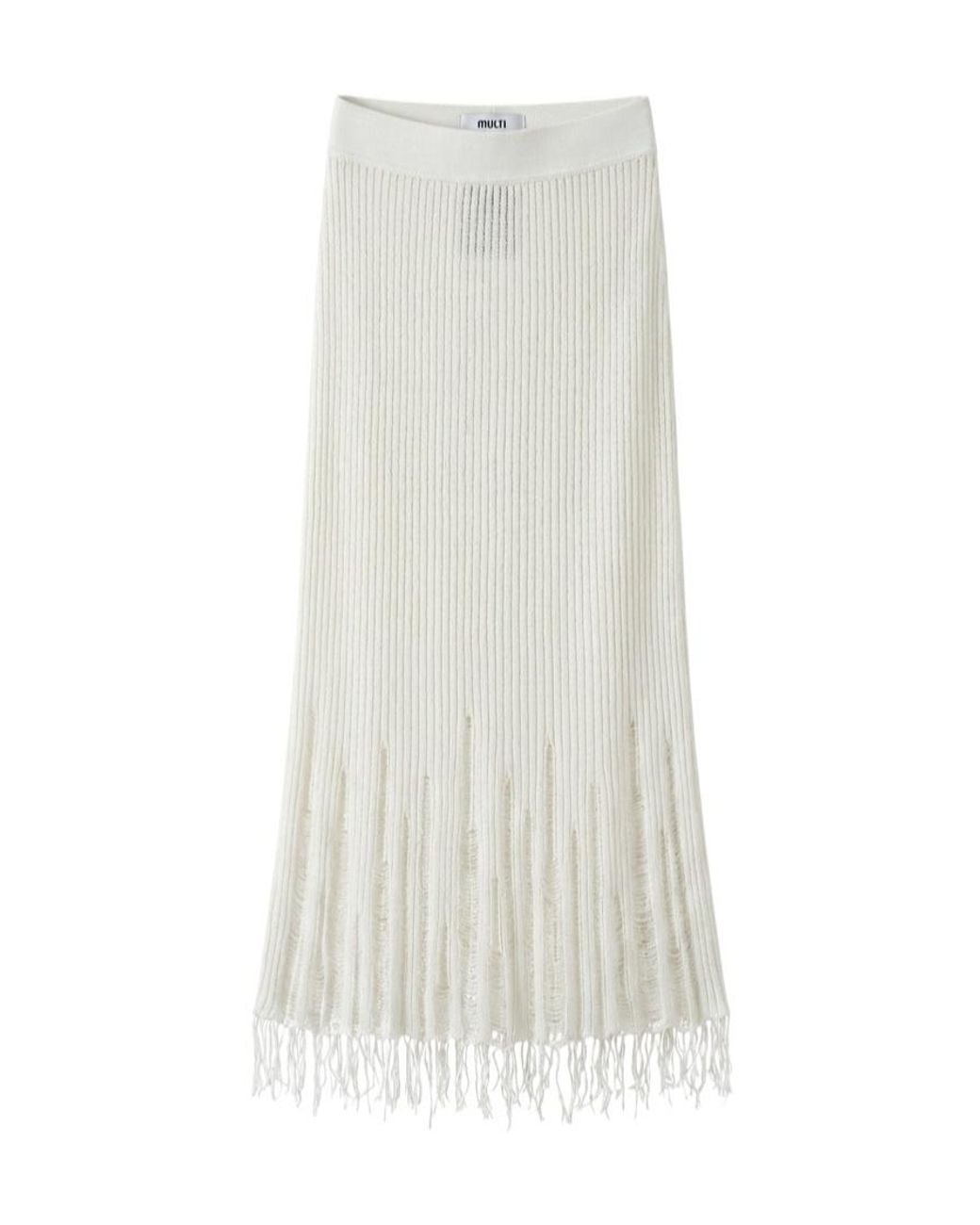 Uma Wang White Distressed Ribbed Knit Midi Skirt