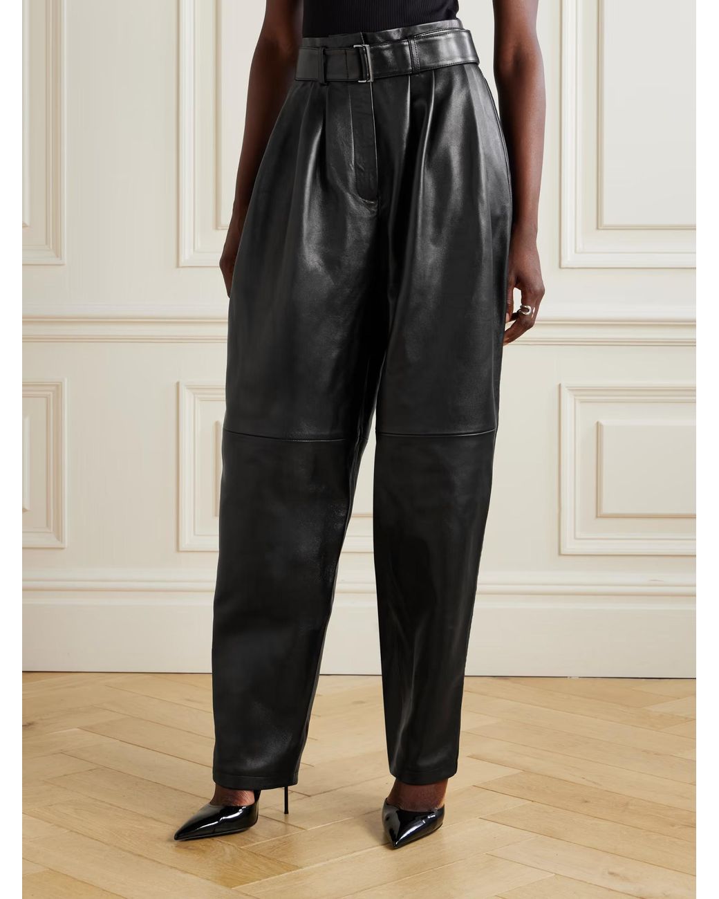 Magda Butrym Black Lace-Up Leather Casual Pants