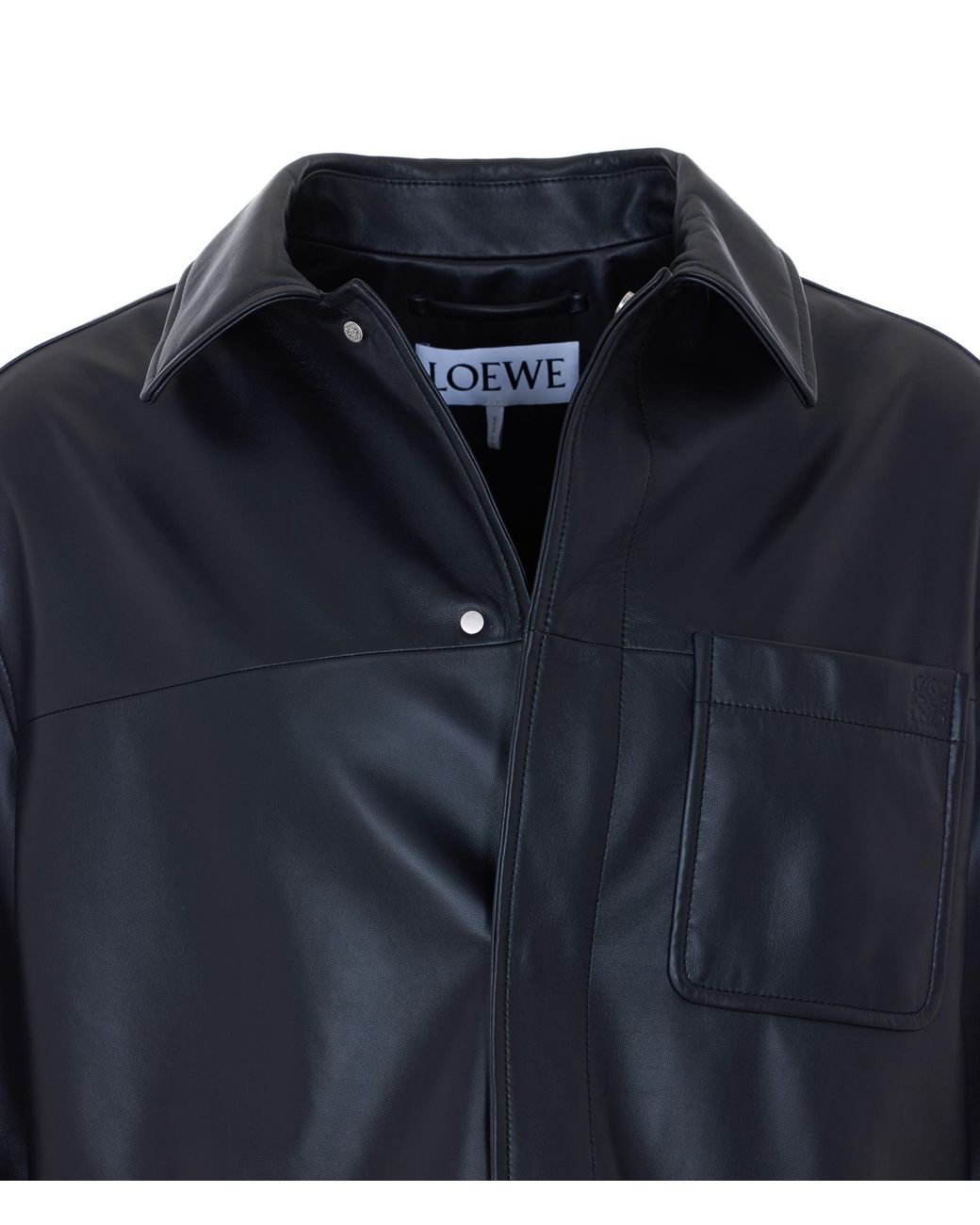 Loewe Black Curved Hem Leather Shirt for men