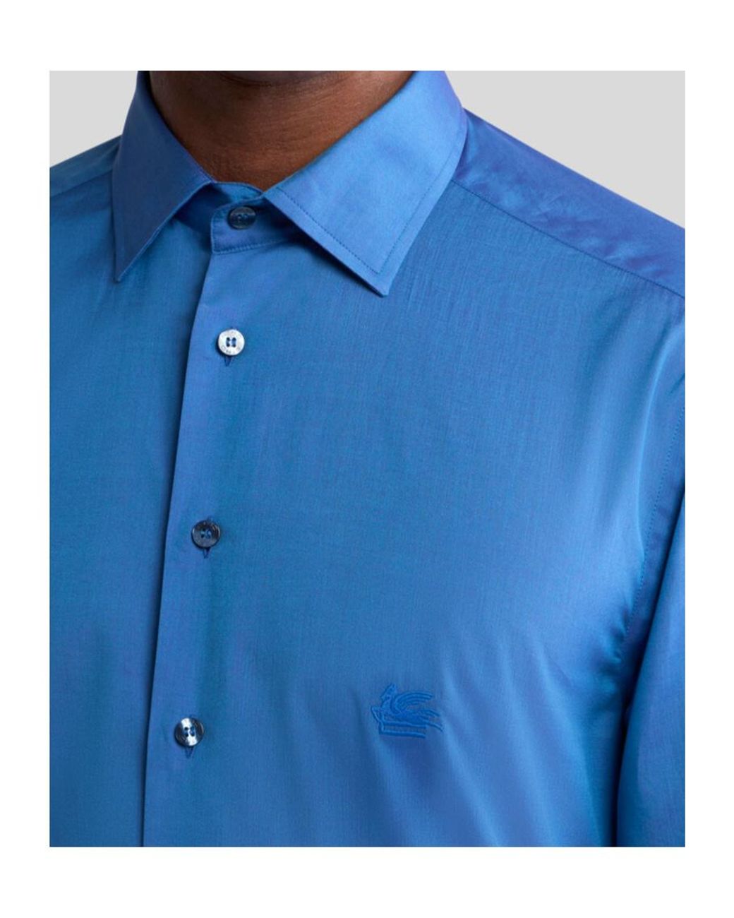 Etro Blue Logo Embroidered Long-Sleeved Shirt for men