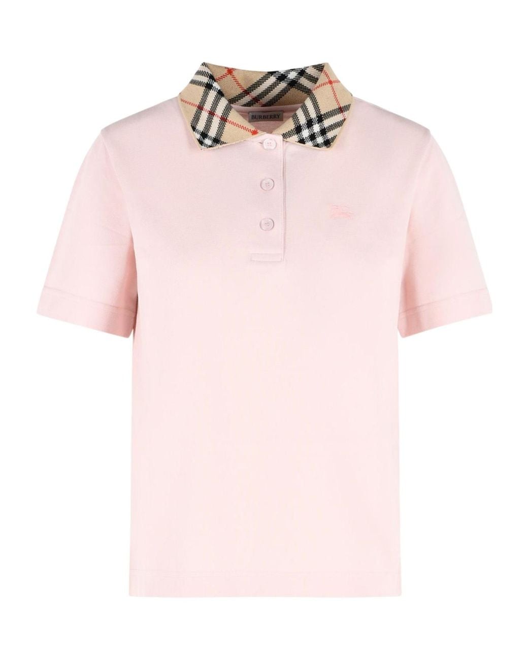Burberry Pink Ekd Embroidered Checked Collar Polo Shirt