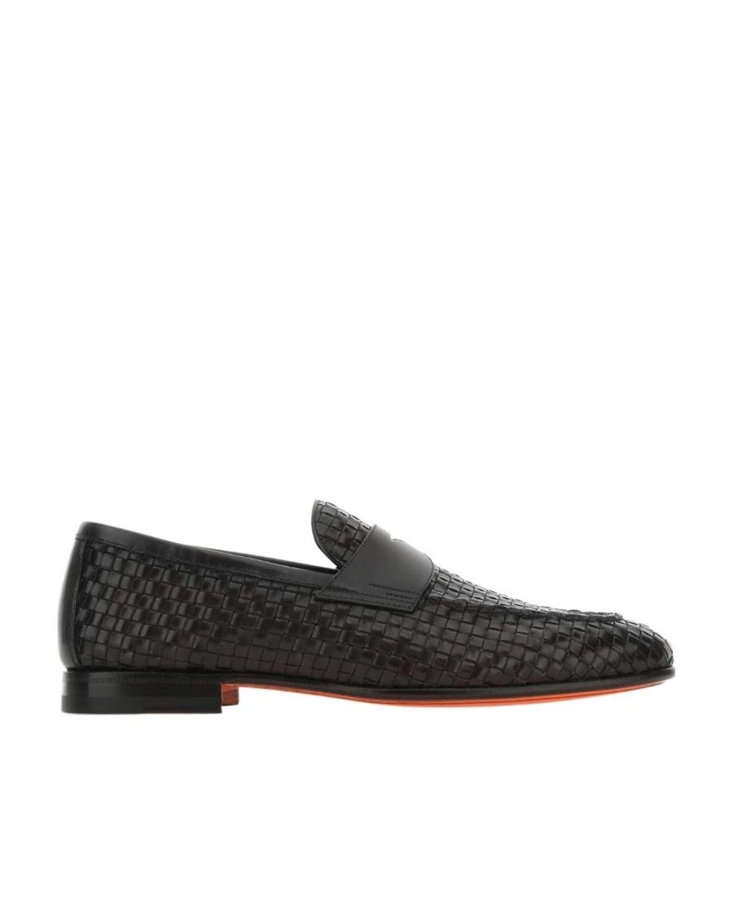 Santoni Black Chocolate Leather Loafers for men