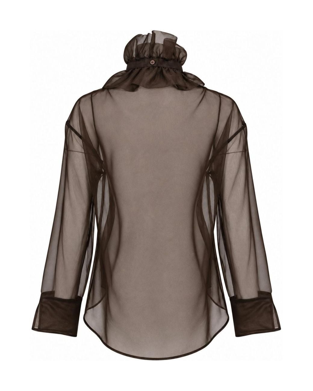 D.exterior Brown Sheer Ruffled Tops