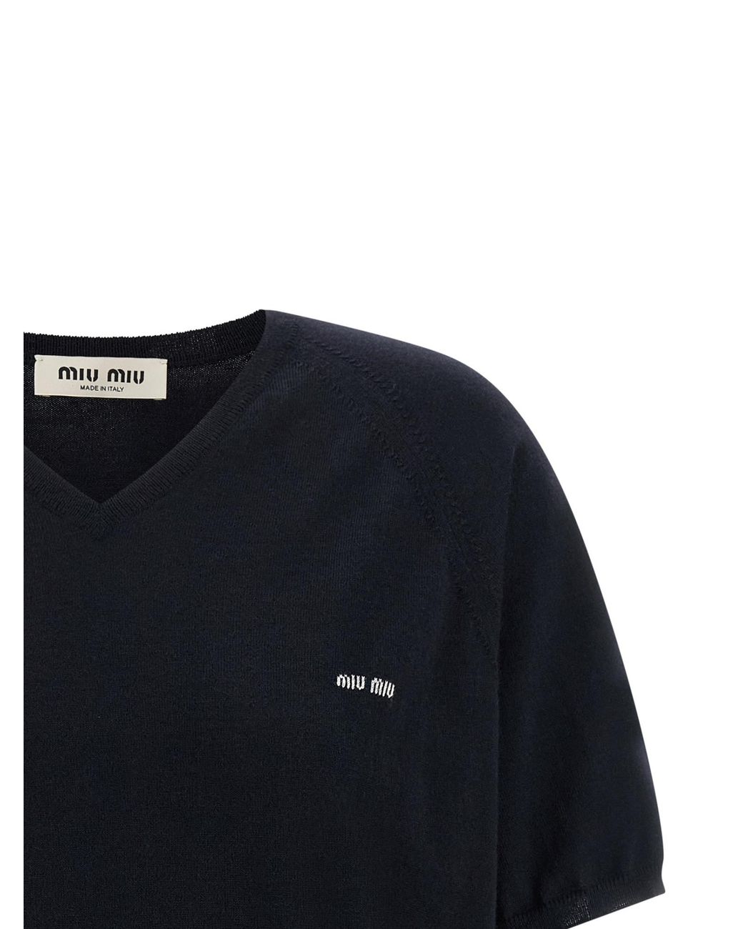 Miu Miu Black Short-Sleeved V-Neck Knitted Jumper