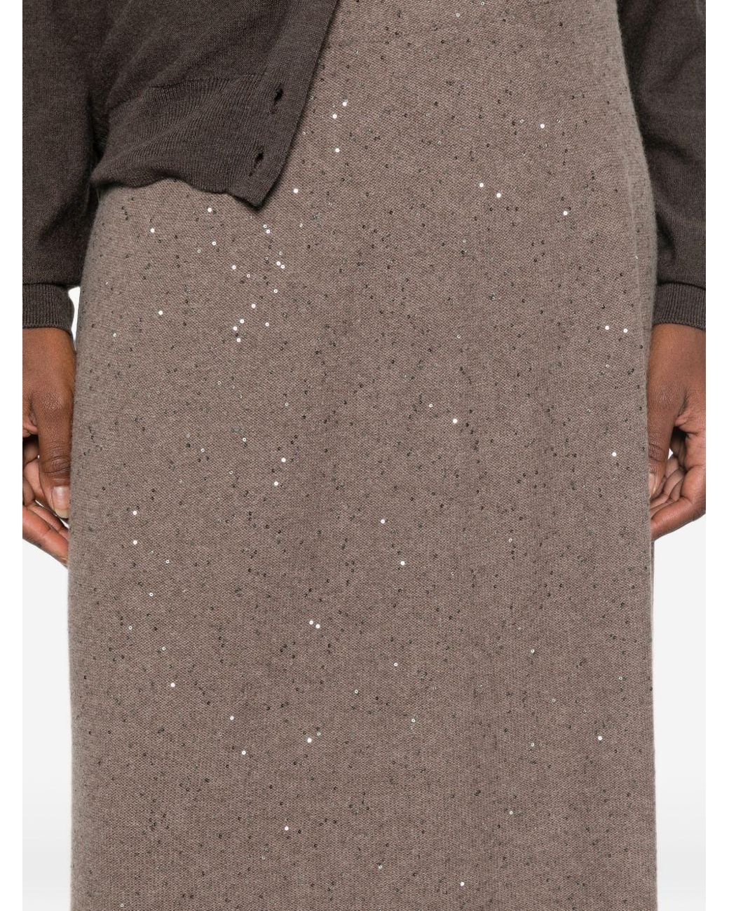 Antonelli Brown Sequinembellished Knit Midi Skirt