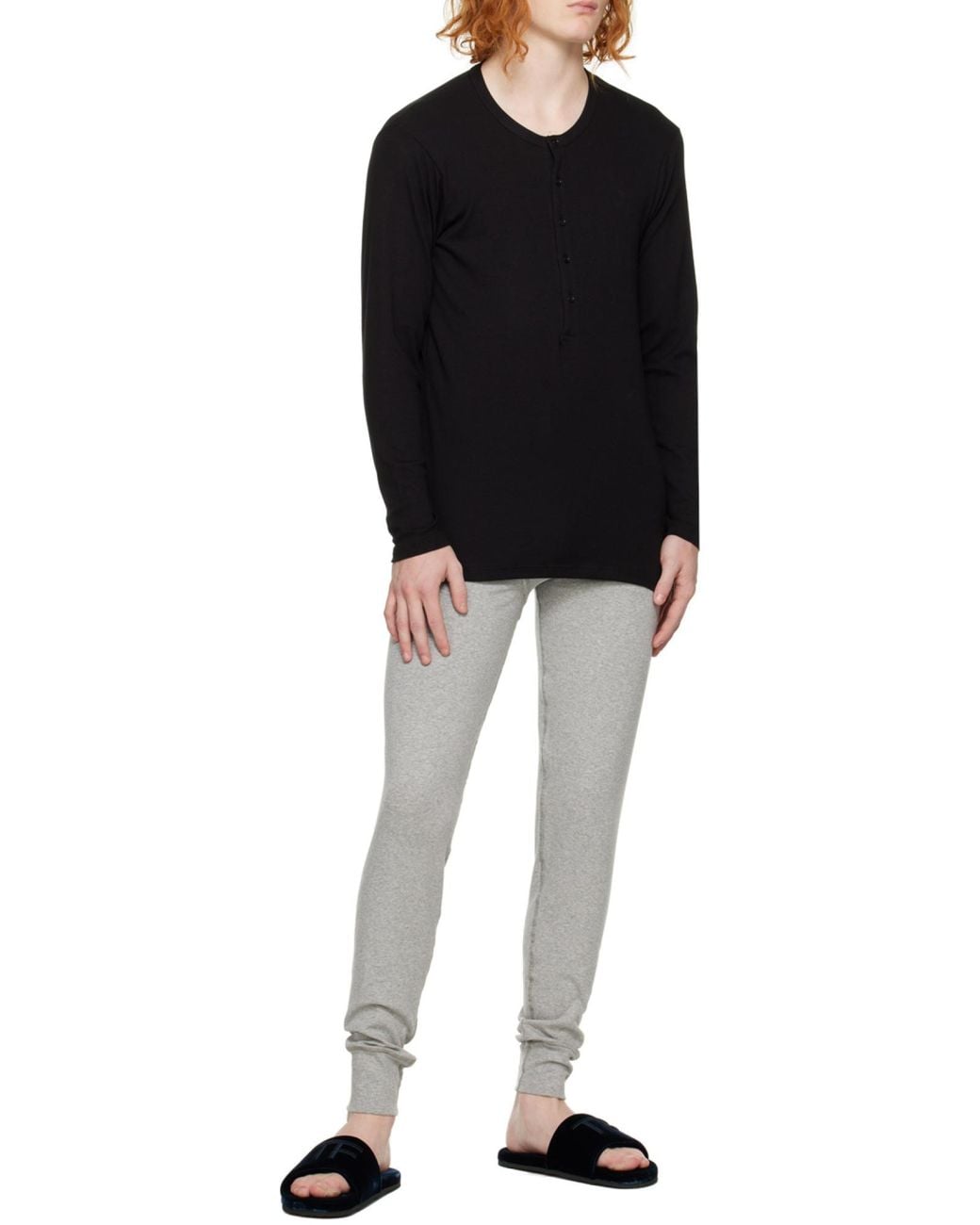 Tom Ford Blue Crewneck Henley Pajama T-Shirt for men