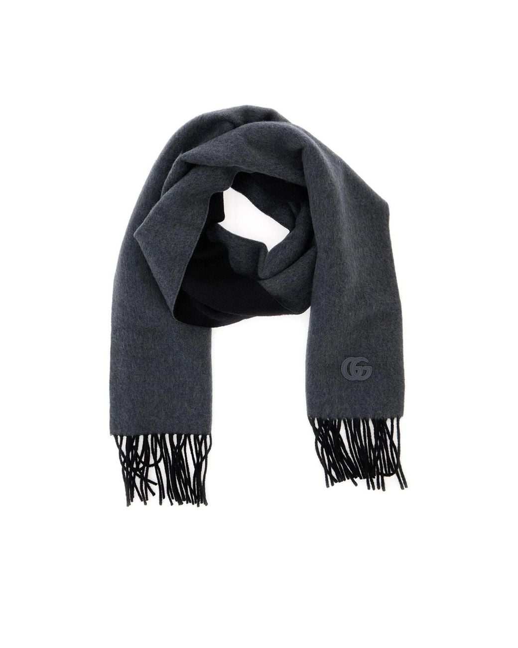Gucci Blue Logo Patch Fringed Scarf for men