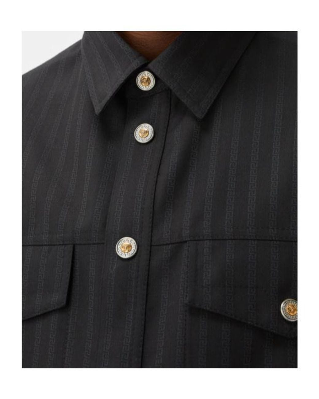Versace Black Logo Stripe Pocket Shirt for men