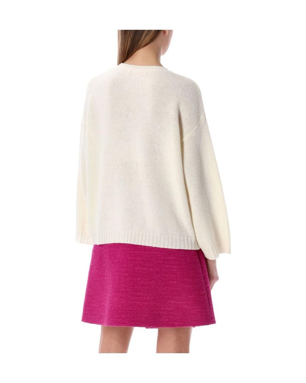 Valentino Pink Flower Embellished V-Neck Sweater