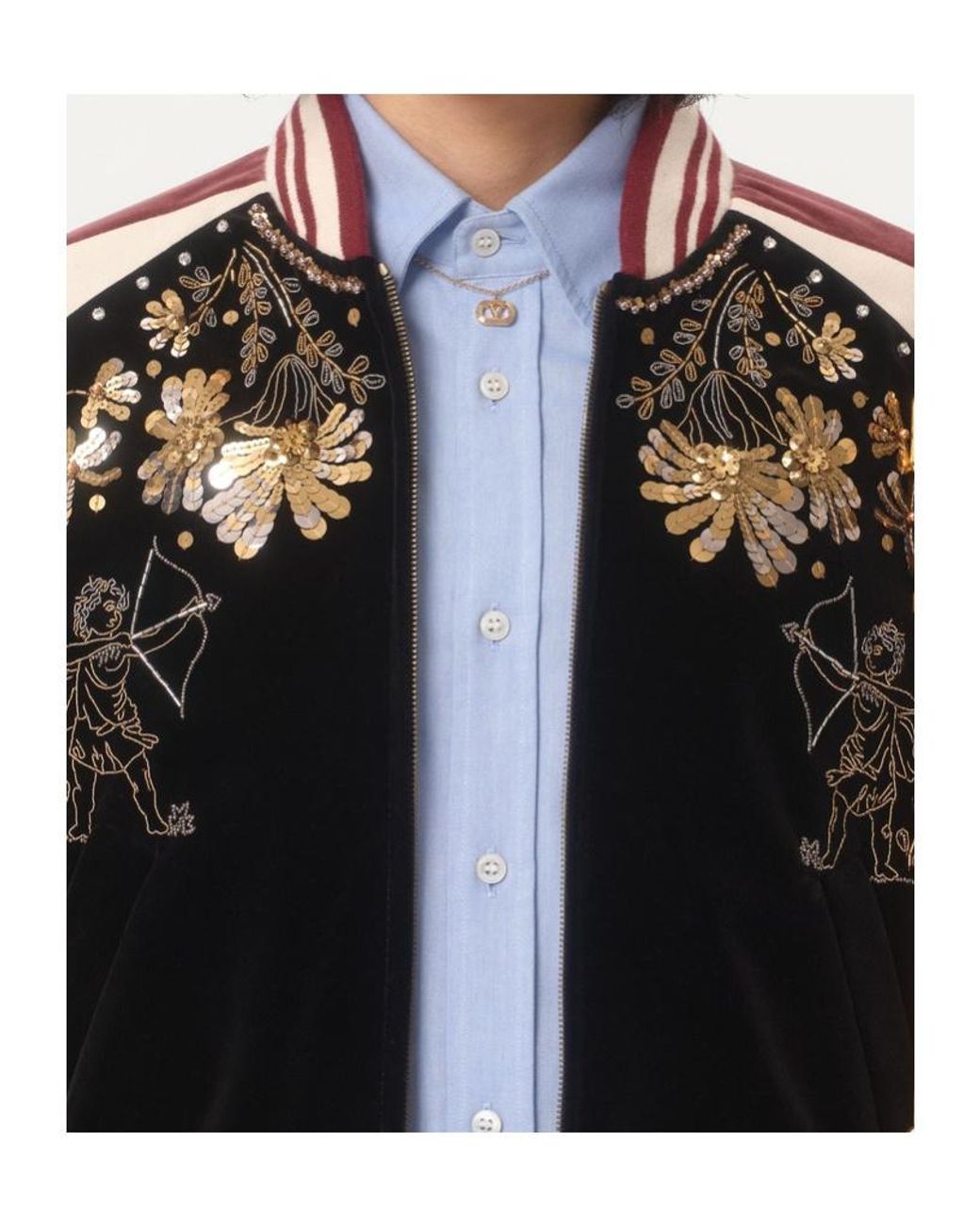 Valentino Black Embroidered Zip-Up Jacket for men