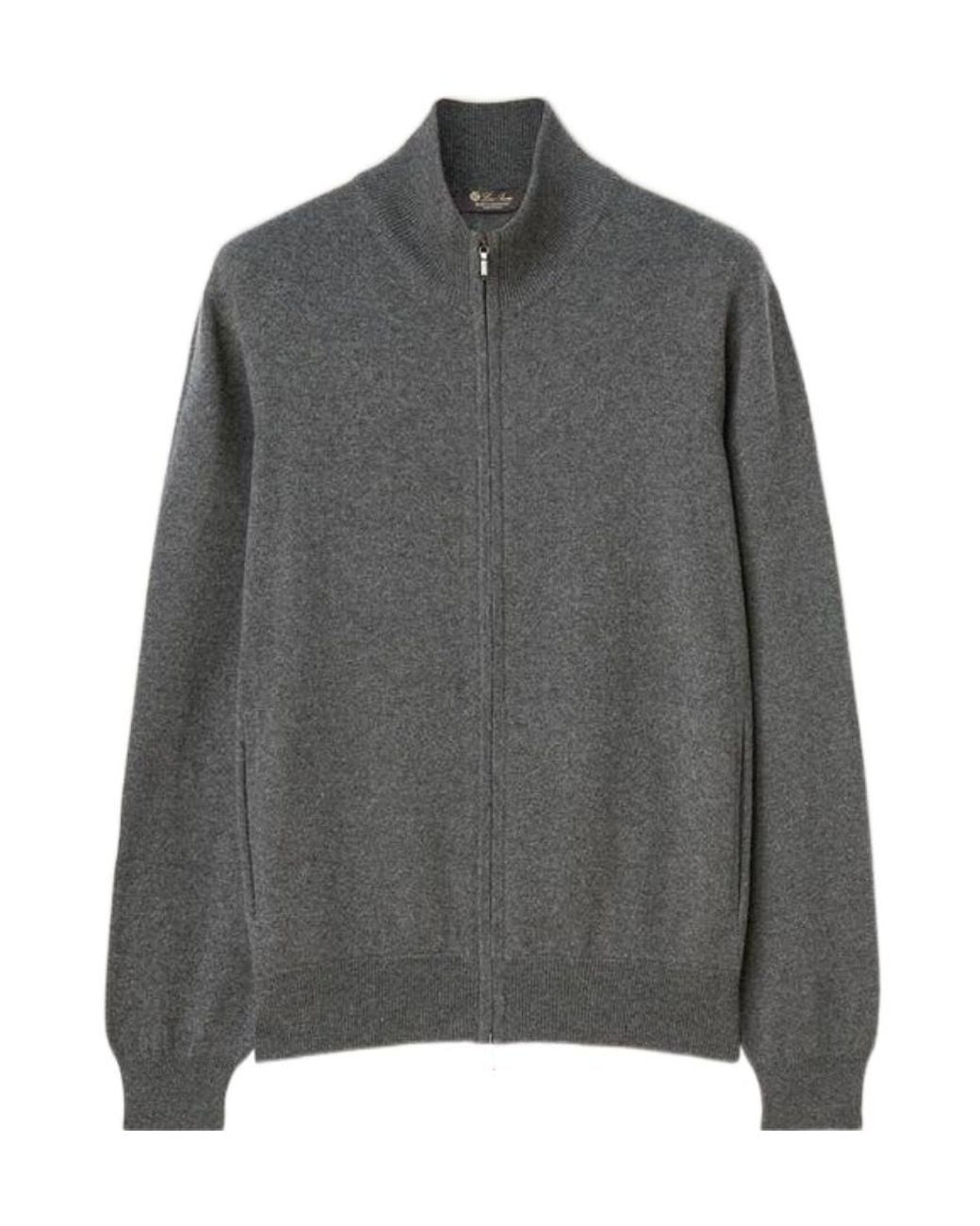 Loro Piana Gray Zipper Cashmere Sweater for men