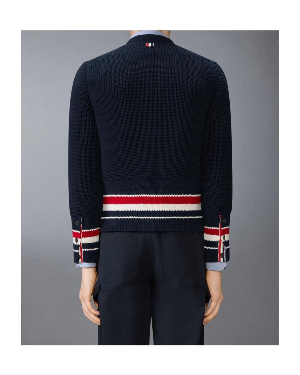 Thom Browne Blue Button-Fastening V-Neck Cotton Cardigan for men
