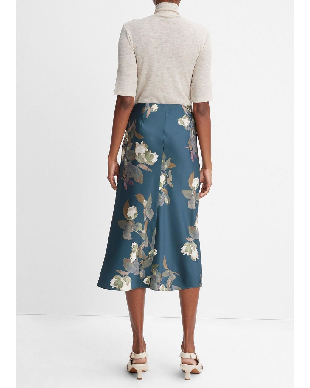 Vince Blue Floral-Print High-Waisted Midi Skirt