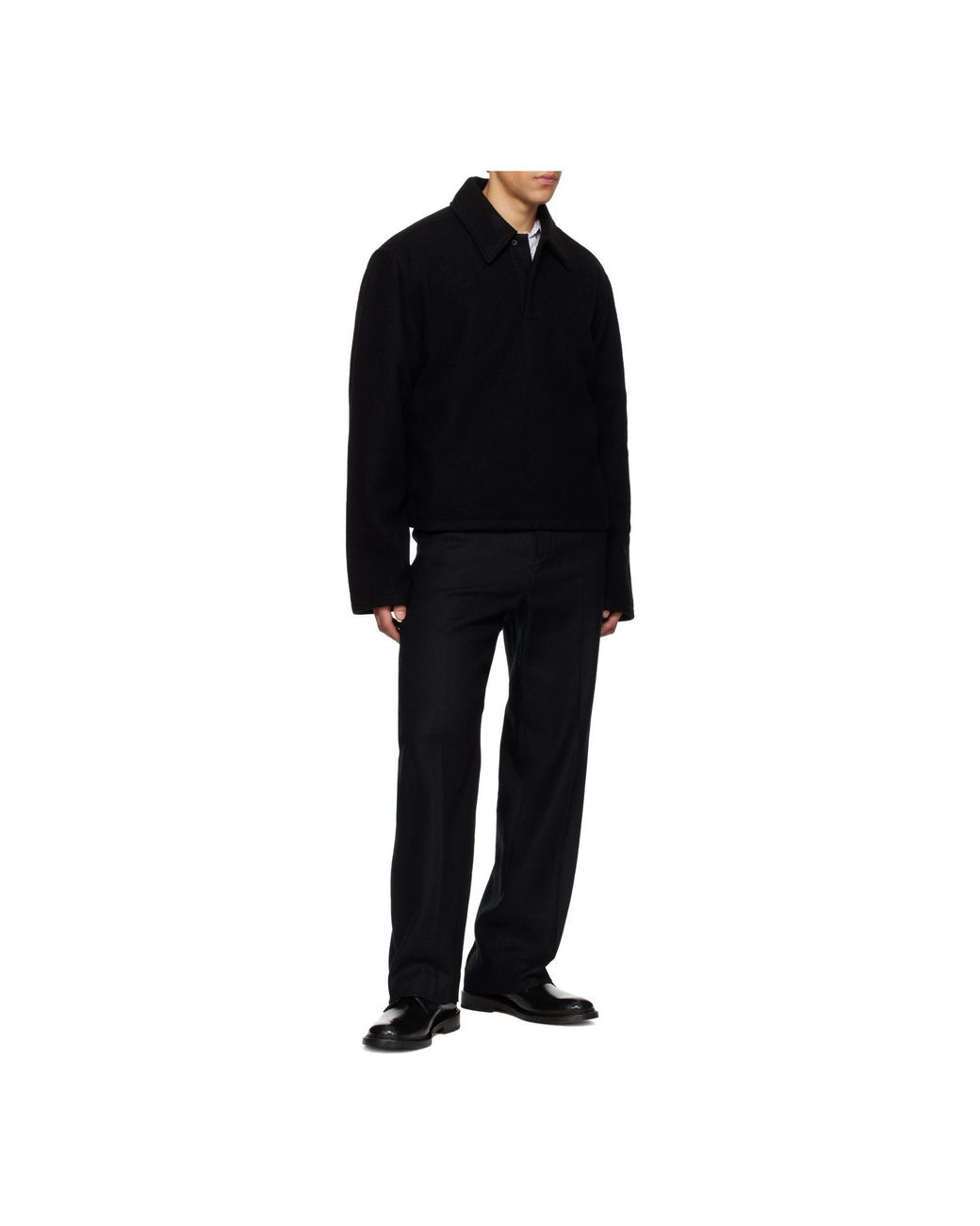 Rier Black Collared Long-Sleeved Polo Shirt for men