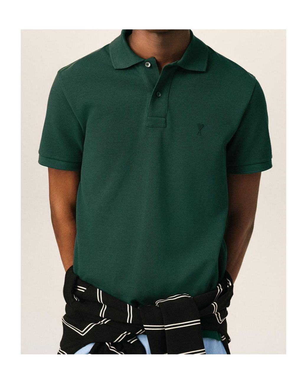AMI Green Short-Sleeved Polo Shirt for men