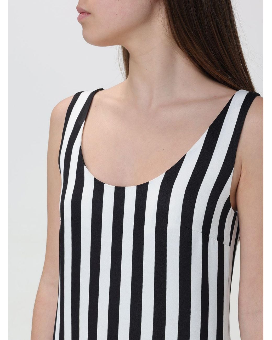 Moschino White Scoop-Neck Striped Long Dress