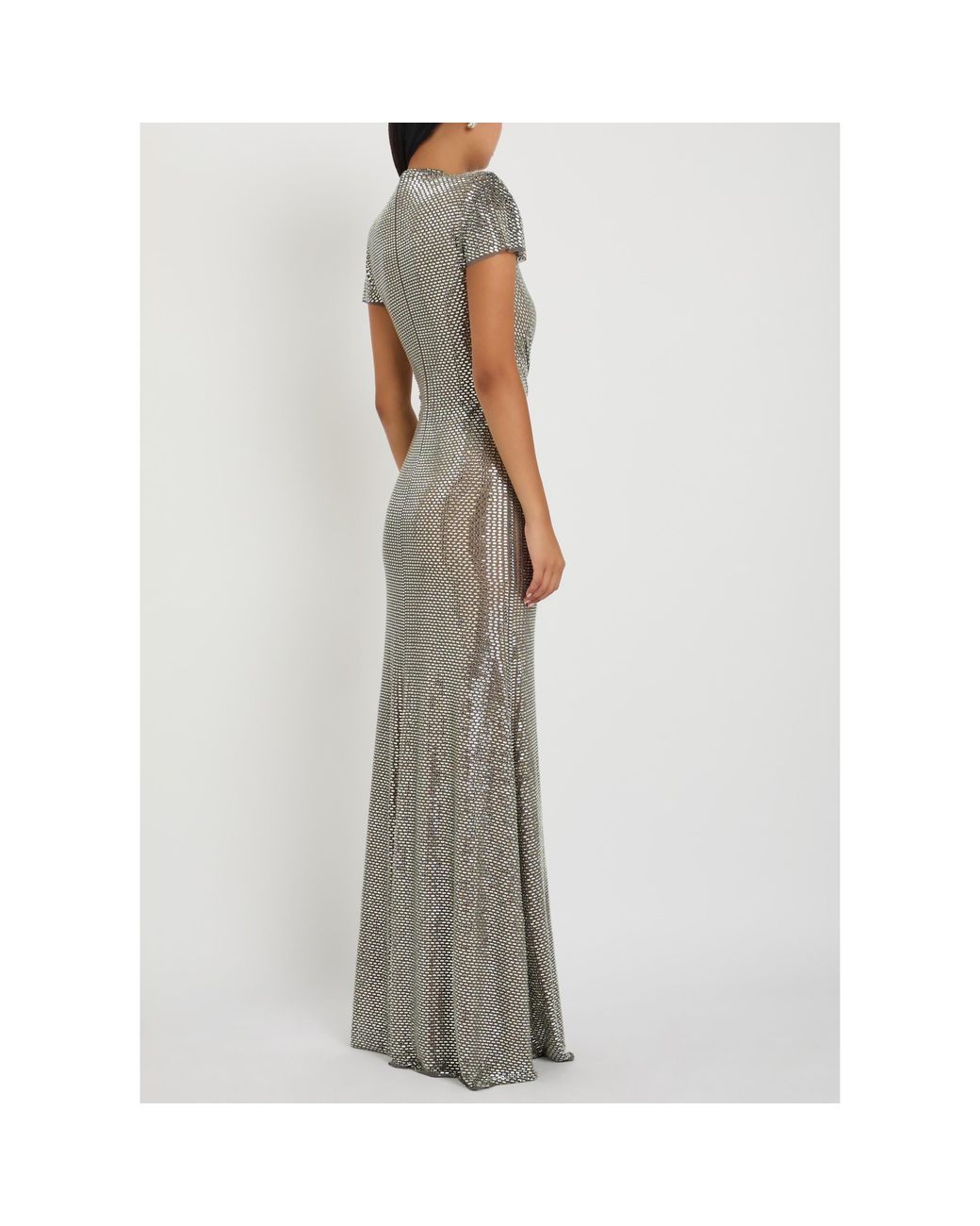 Self-Portrait Gray Sequin Mesh Evening Gown
