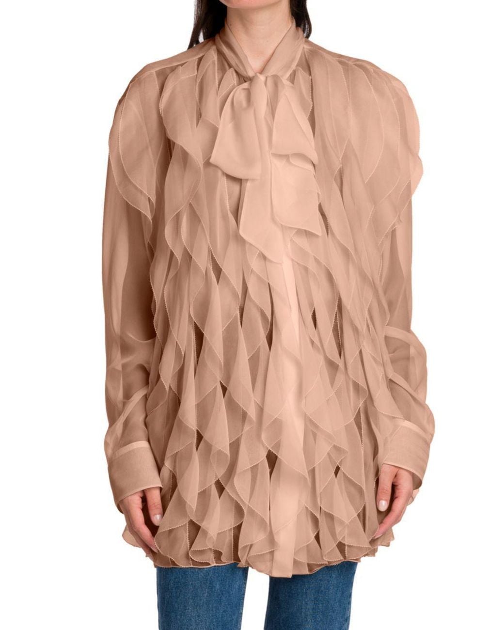 Valentino Pink Sheer Long-Sleeve Blouse