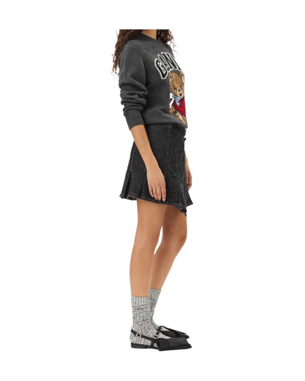 Ganni Gray Graphic Bear Crewneck Jumper