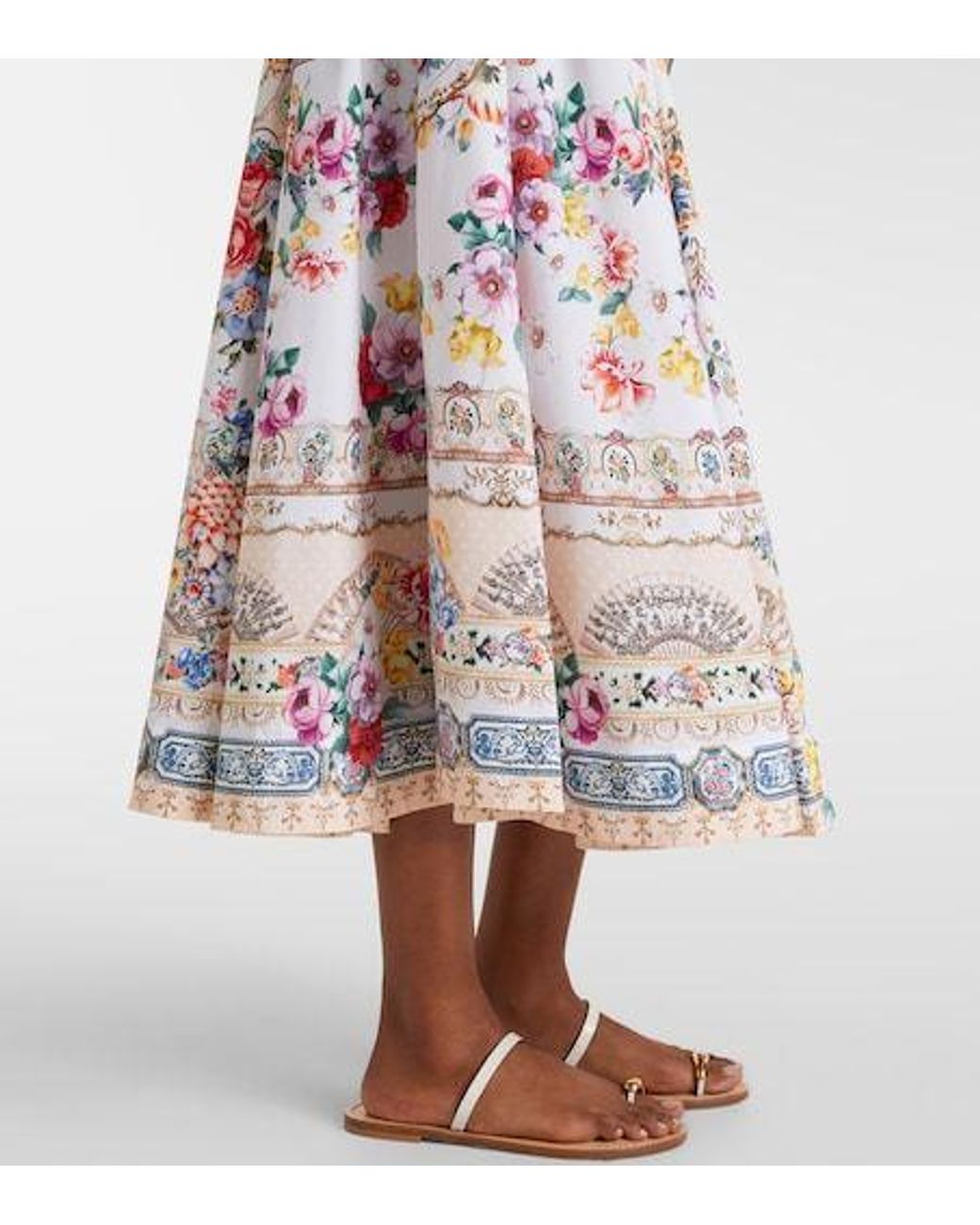 Camilla White Floral Cotton-Blend Midi Dress