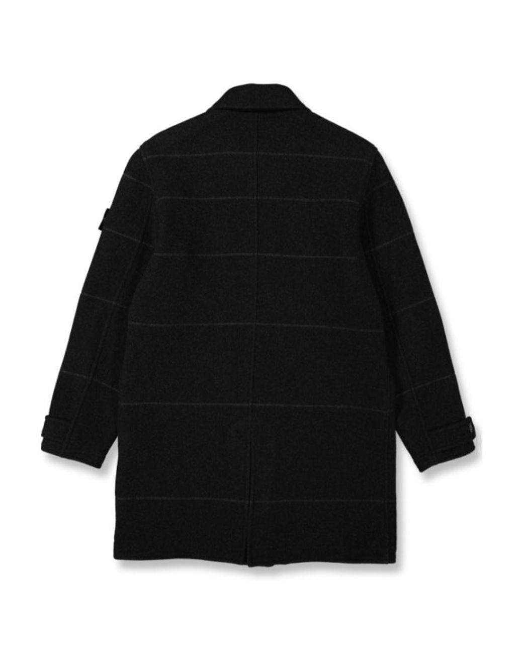 Stone Island Black Striped Single-Breasted Coat for men