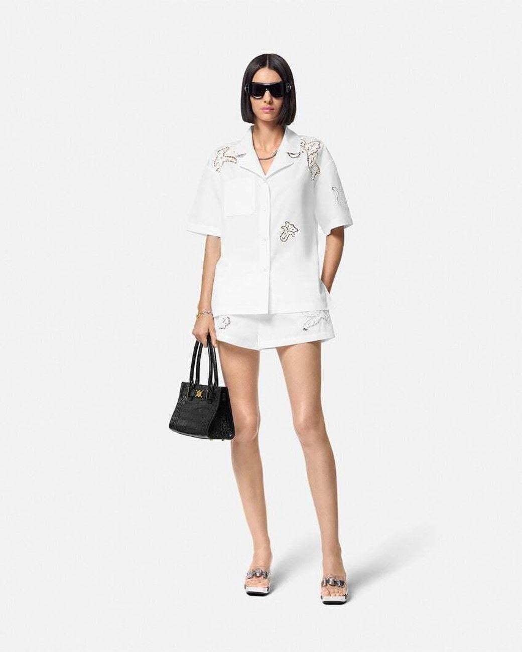 Versace White Sangallo-Embroidered Elasticated Waistband Boxer Shorts