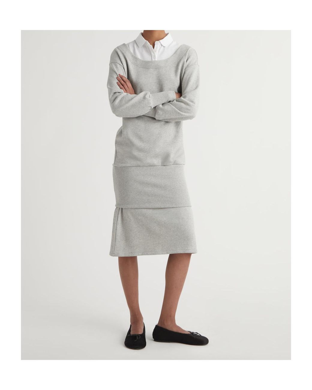 Paloma Wool Gray Belda Layered-Design Long-Sleeve Dress