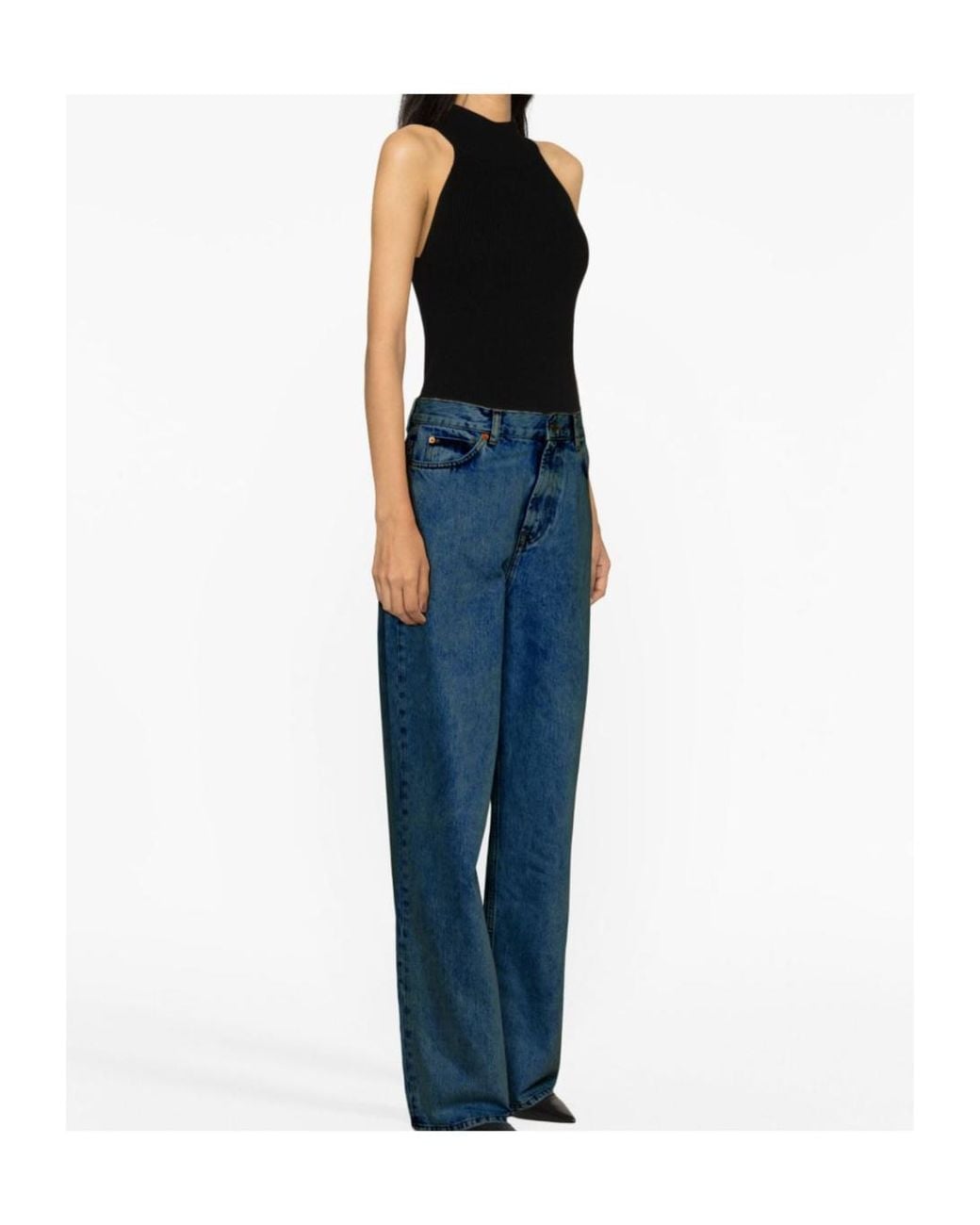 Wardrobe NYC Blue Contrast-Stitch Logo-Patch Jeans