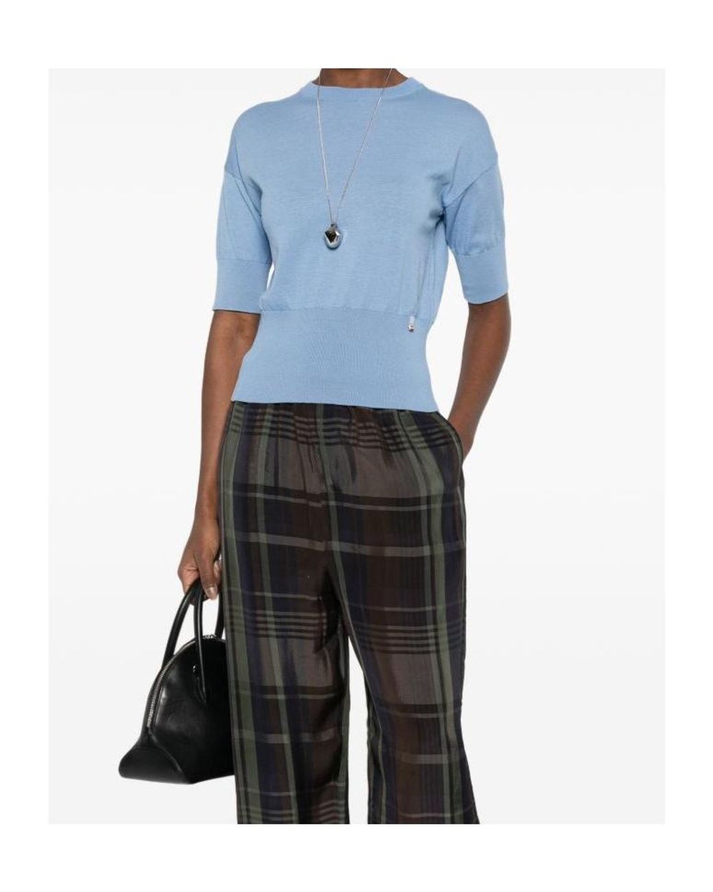 Herno Blue Fine Knit Short-Sleeve Top