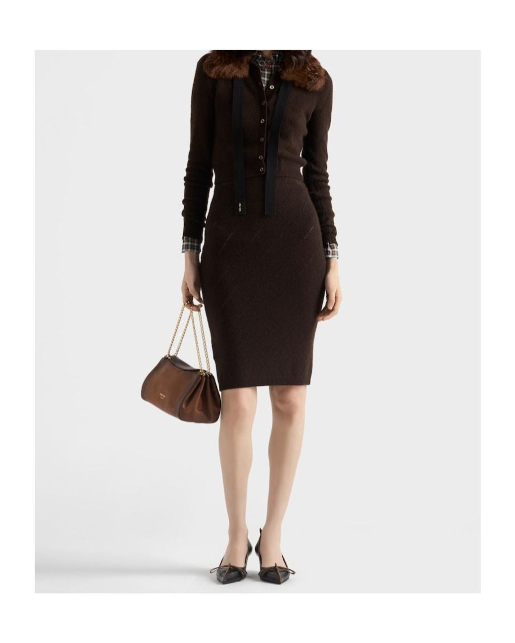 Prada Black Openwork Cashmere Knit Skirt