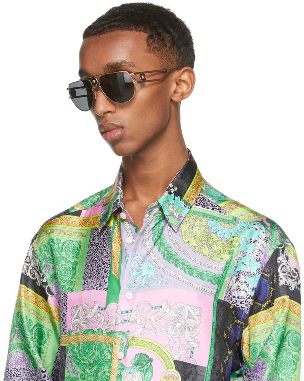 Versace White Golden Pilot Sunglasses for men