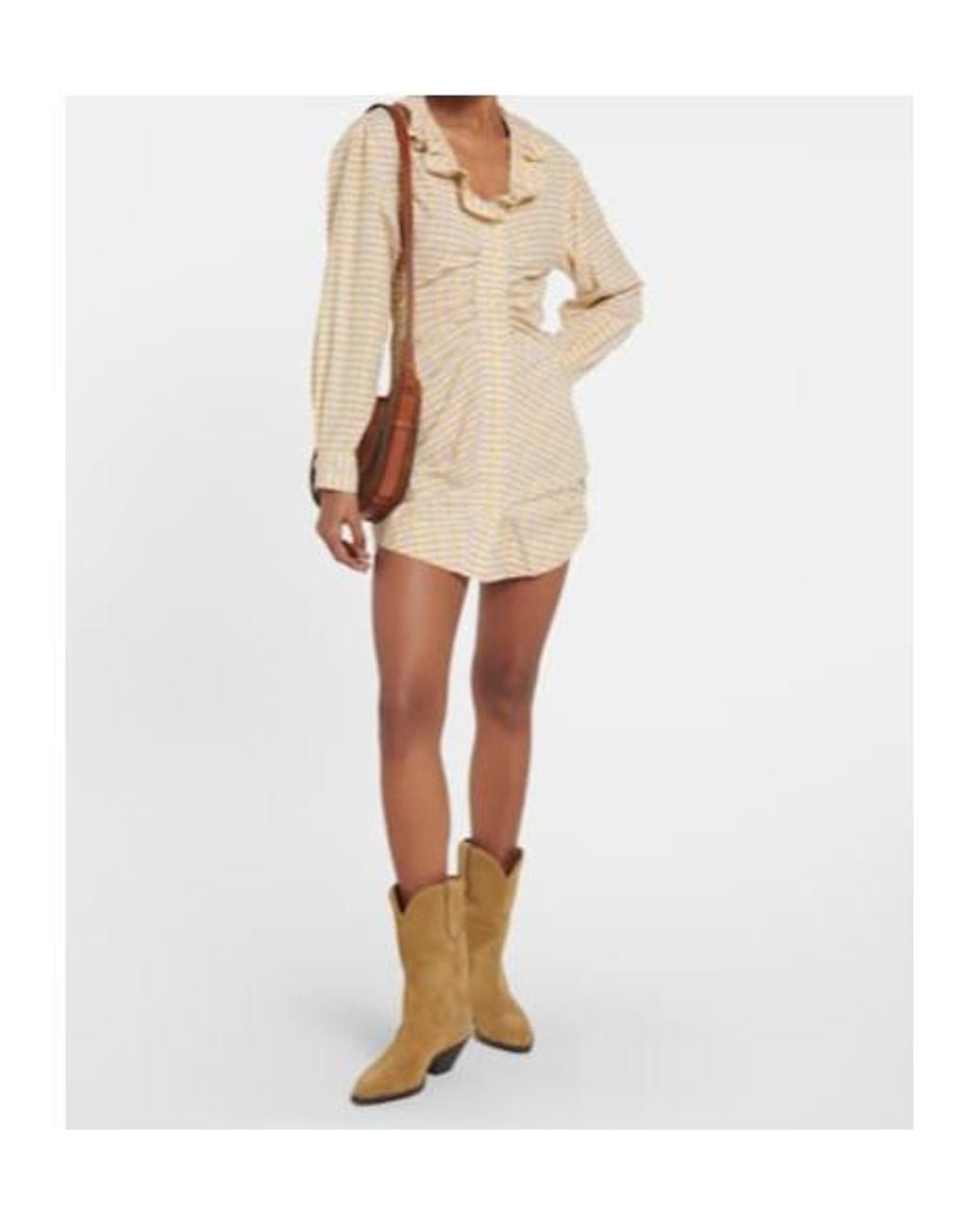 Isabel Marant Natural Coral Checked Cotton And Silk Minidress
