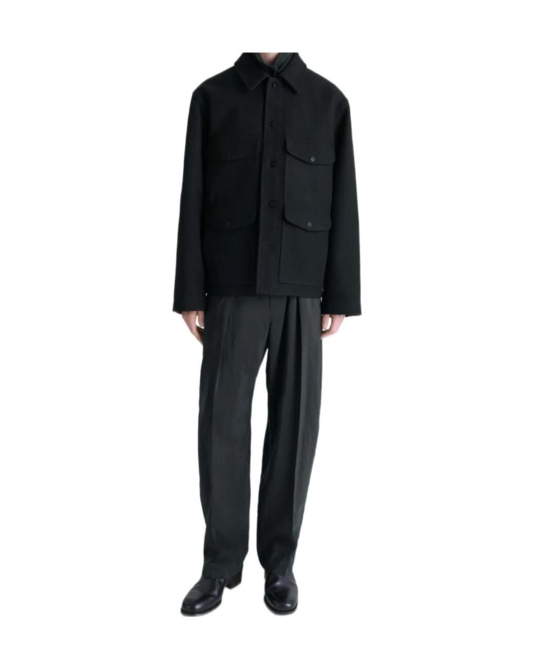 Lemaire Black Patch-Pocket Long-Sleeved Shirt Jacket for men
