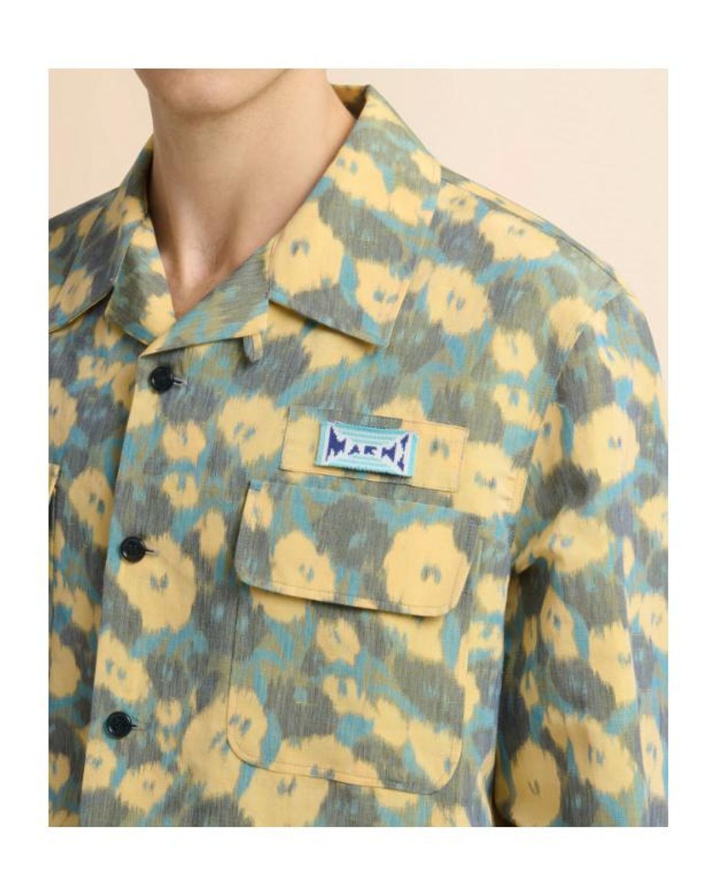 Marni Green Linen Blend Shirt With Floral Print for men