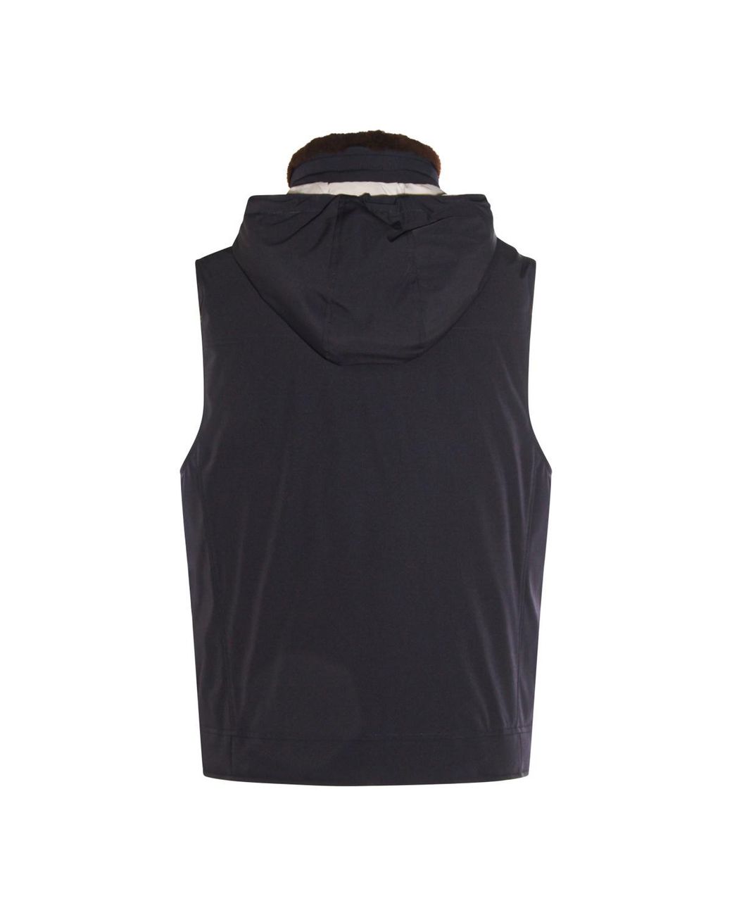 Brunello Cucinelli Black Zip-Up Hooded Vest for men