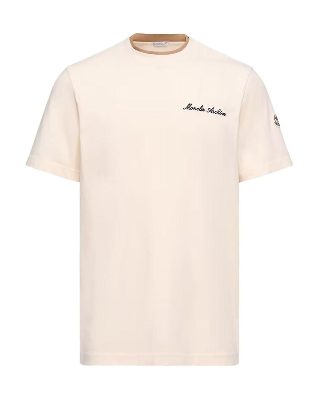 Moncler White Logo Embroidered Crewneck T-Shirt for men
