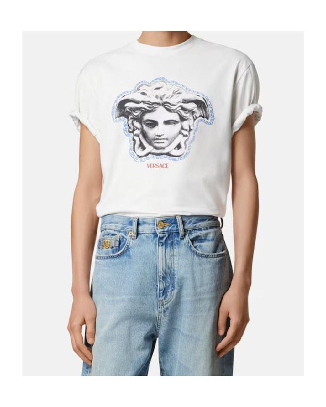 Versace White Medusa-Head Printed Crewneck T-Shirt for men