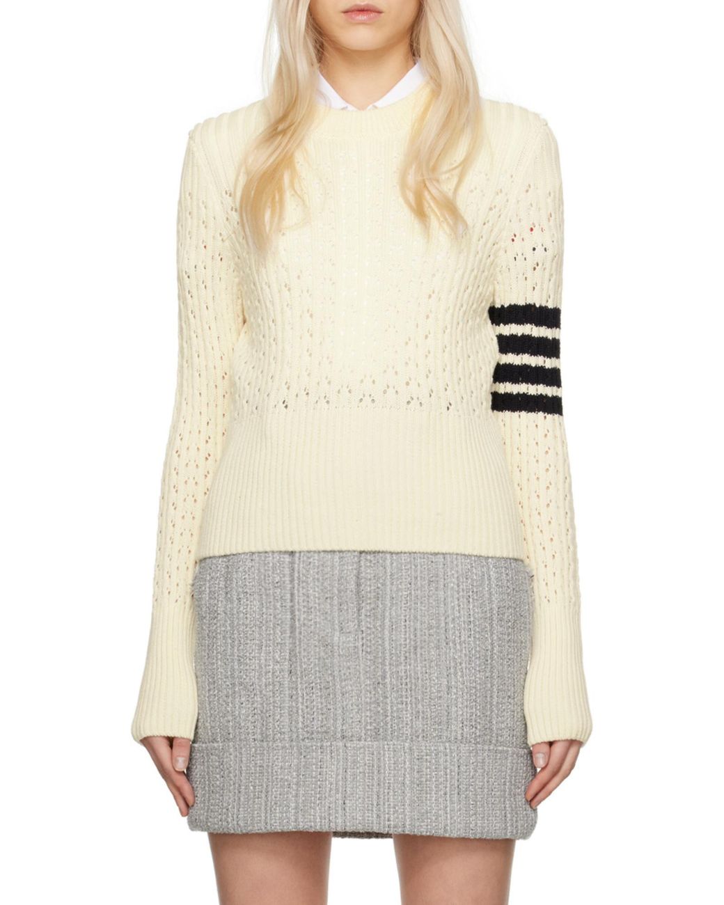 Thom Browne Natural 4-Bar Crewneck Jumper