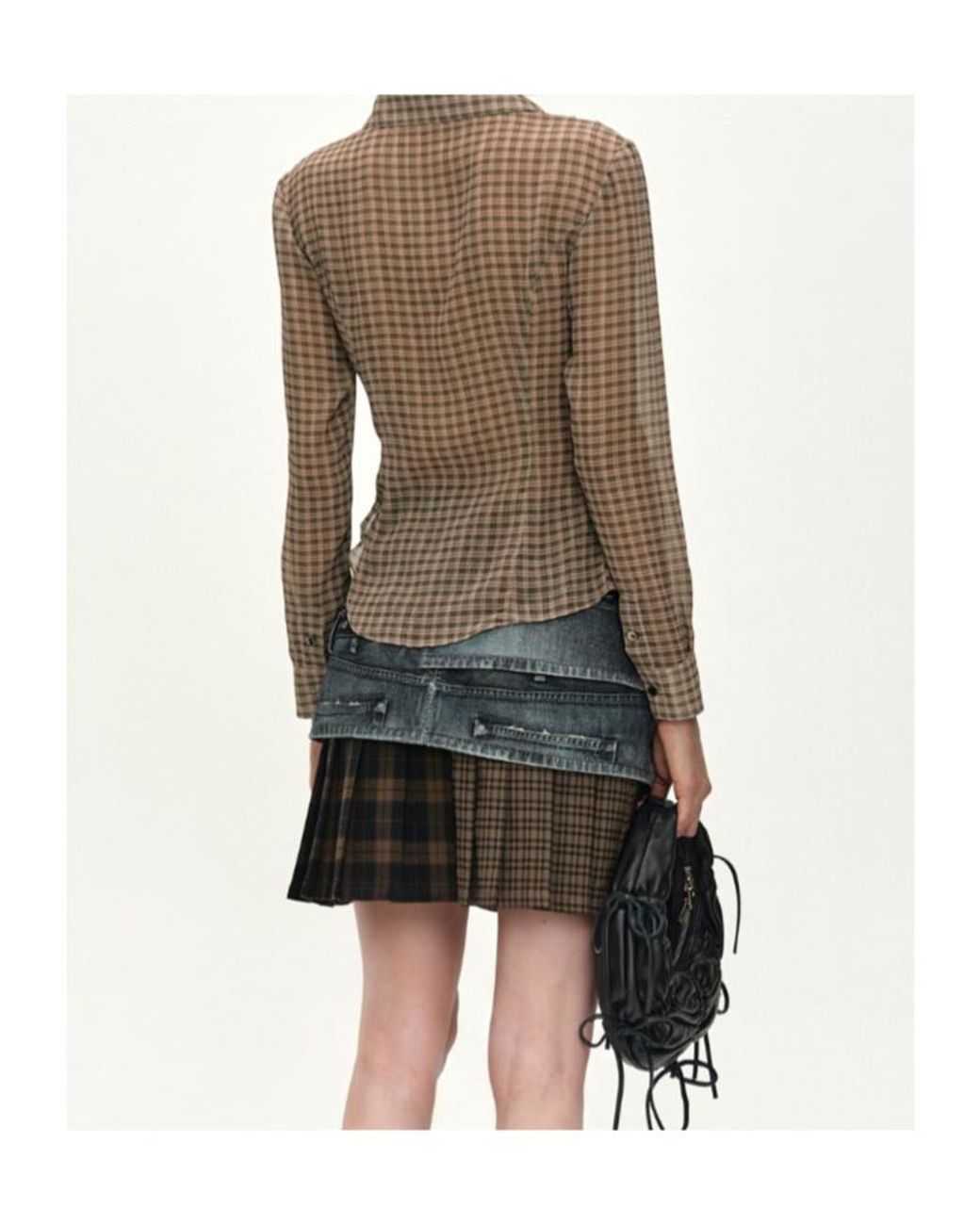 ANDERSSON BELL Brown Check-Pattern Asymmetric Shirt