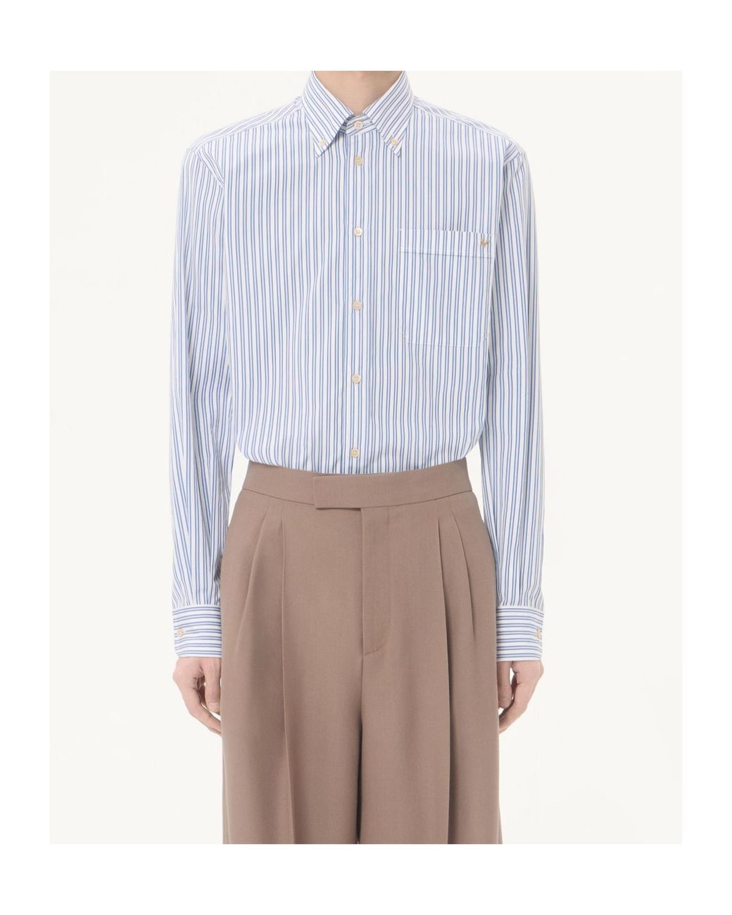 Valentino Blue Vgold Striped Poplin Shirt for men