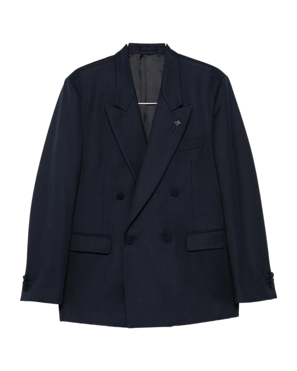 Lardini Blue Double-Breasted Peak-Lapel Jacket for men