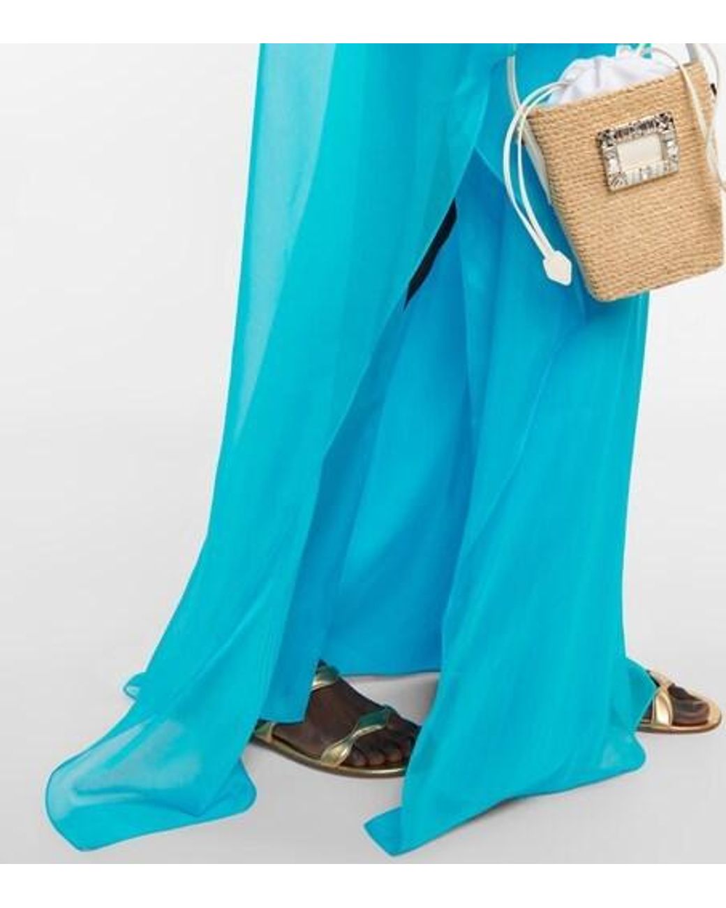 Safiyaa Blue Embellished Silk Chiffon Kaftan