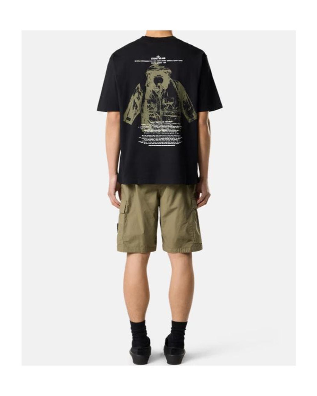 Stone Island Black Logo Printed Crewneck T-Shirt for men