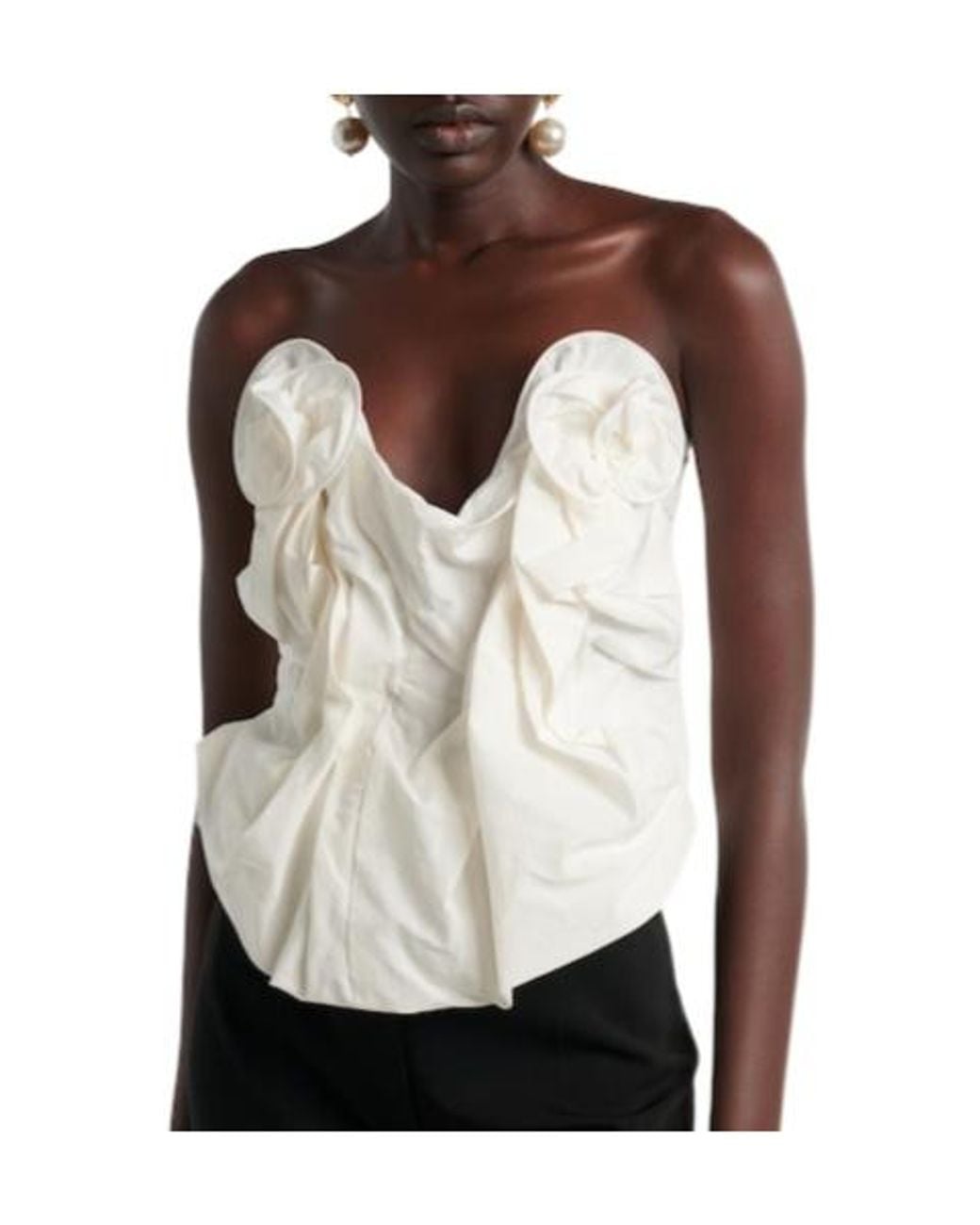 Magda Butrym White Draped Cotton And Silk Bustier Top
